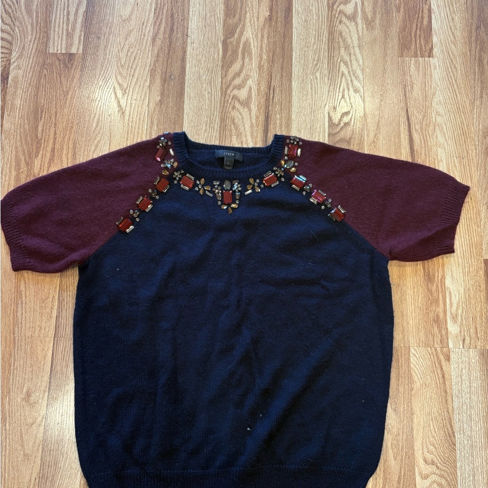 J. Crew Navy Sweater with Embellishments rhinestones burgundy navy winter large